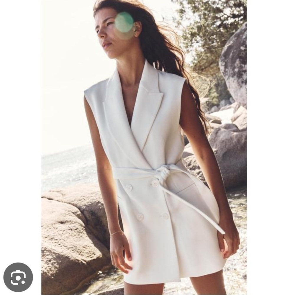Zara White Sleeveless Double-Breasted Blazer Dress
